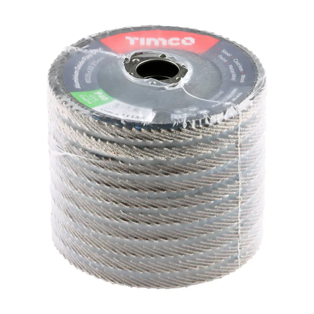Timco Set of Flap Discs - Aluminium Oxide - Type 29 Conical - 40 Grit - 115 x 22.23 (Pack of 10) Timco