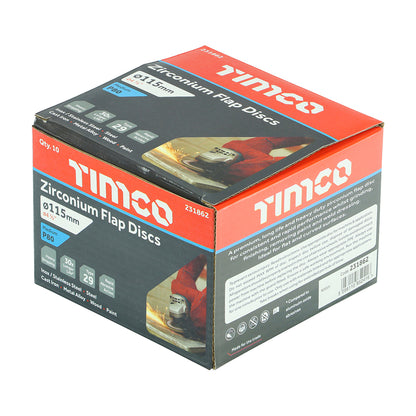 Timco Set of Flap Discs - Zirconium - Type 29 Conical - P80 Grit - 115 x 22.23 (Pack of 10)