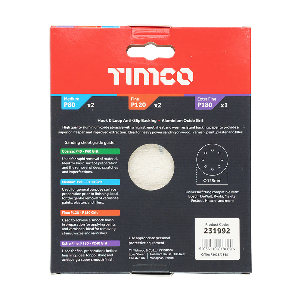 Orbital Sanding Discs Mix Set - 125mm (80/120/180) | Pack of 5