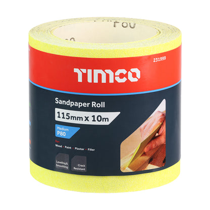 Sandpaper Roll - 80 Grit - Yellow - 115mm x 10m