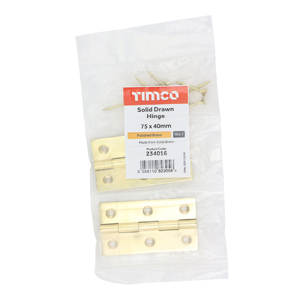 Solid Drawn Hinge PB - 75 x 40 | Bag of 2