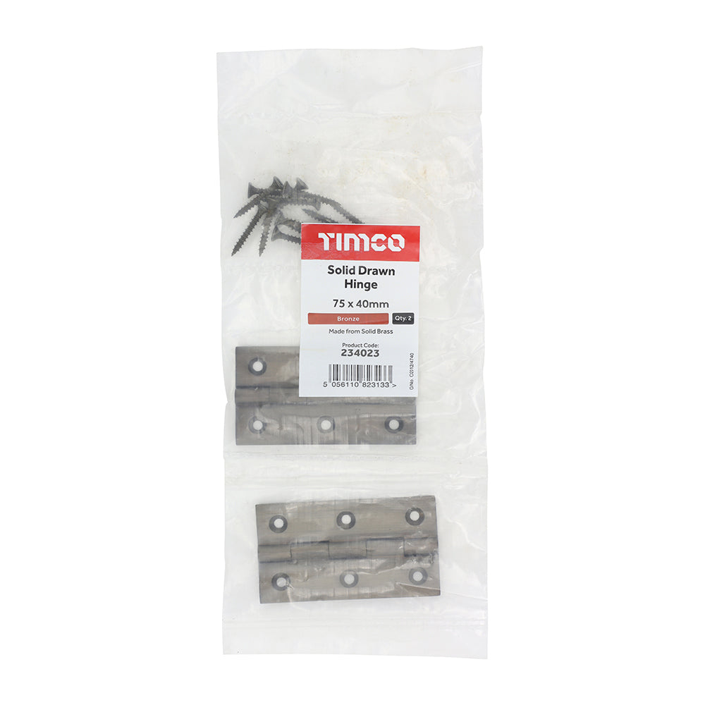 Solid Drawn Hinge BRZ - 75 x 40 | Bag of 2
