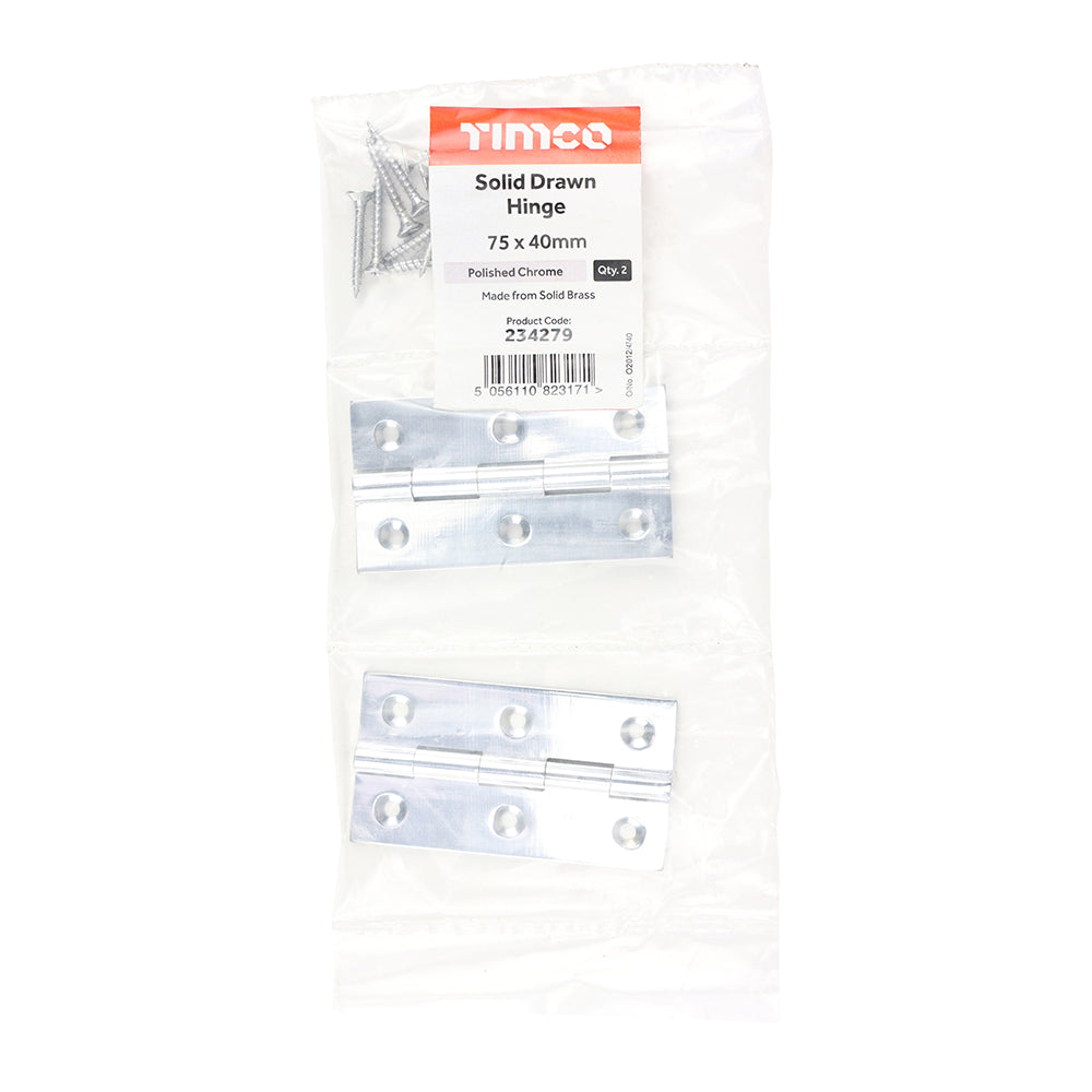 Solid Drawn Hinge PC - 75 x 40 | Bag of 2