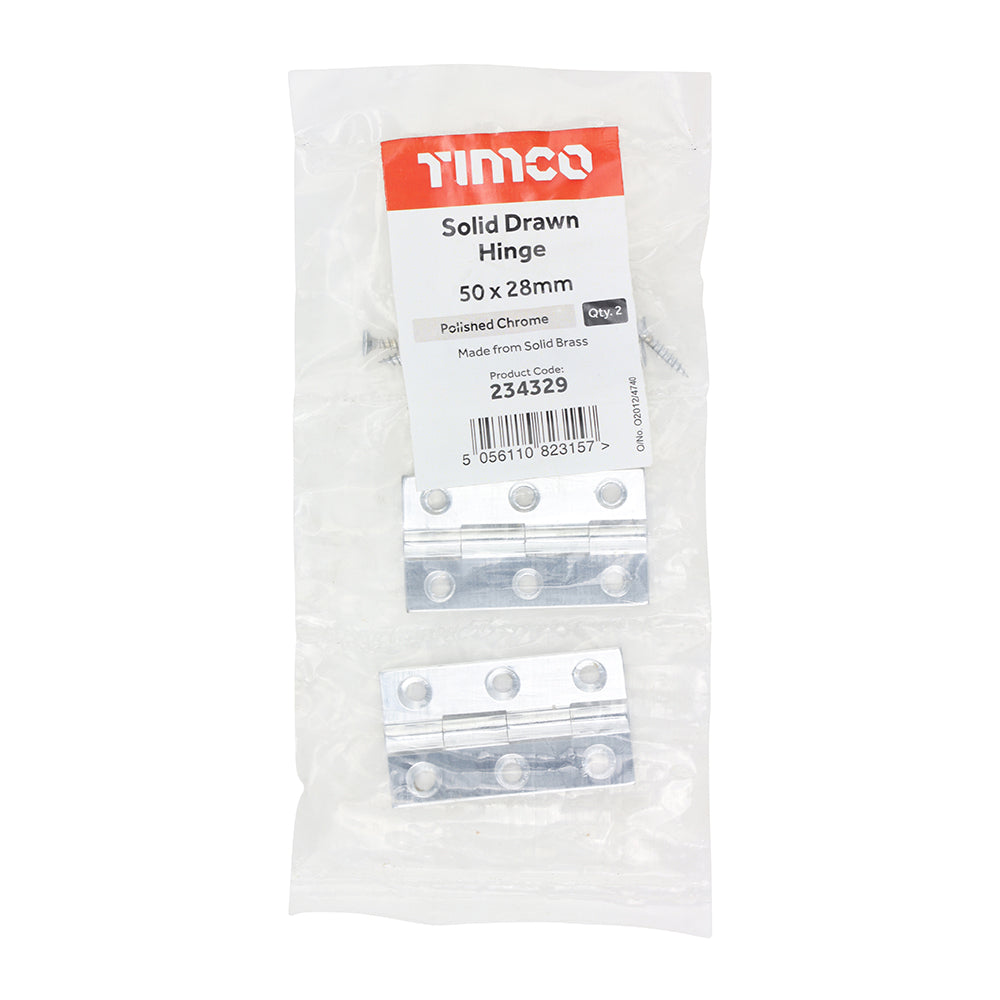 Solid Drawn Hinge PC - 50 x 28 | Bag of 2