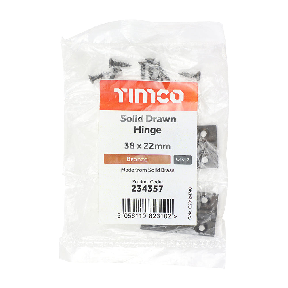 Solid Drawn Hinge BRZ - 38 x 22 | Bag of 2