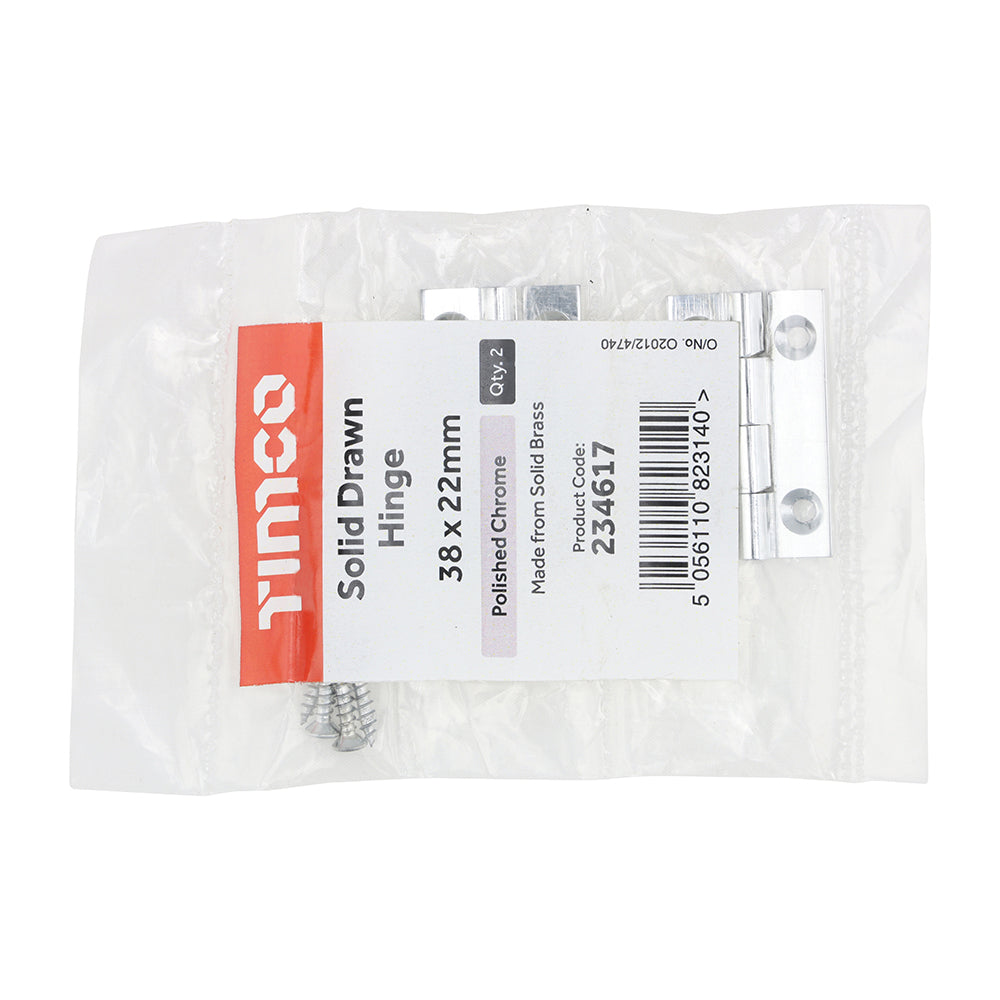 Solid Drawn Hinge PC - 38 x 22 | Bag of 2