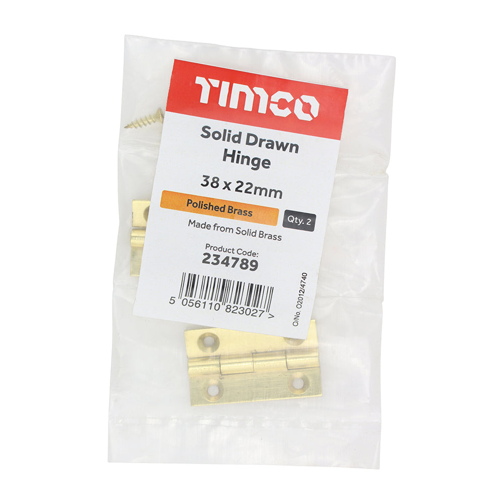 Solid Drawn Hinge PB - 38 x 22 | Bag of 2
