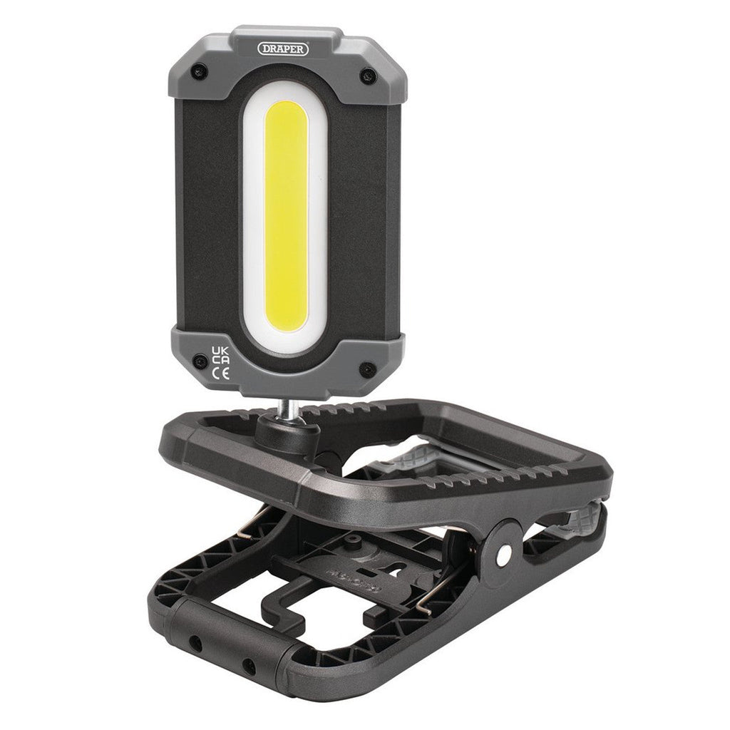Draper COB LED Rechargeable Work Light and Power Bank with Clamp, 10W, 1000 Lumens Tanat Supplies