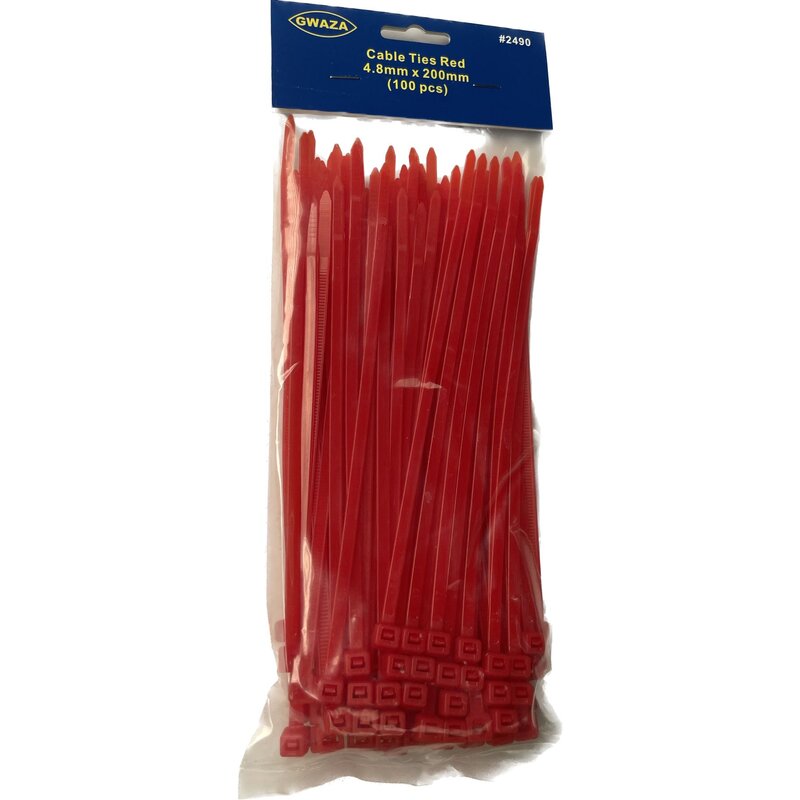 Gwaza Red Cable Ties 4.8mm x 200mm (100 pcs) Gwaza