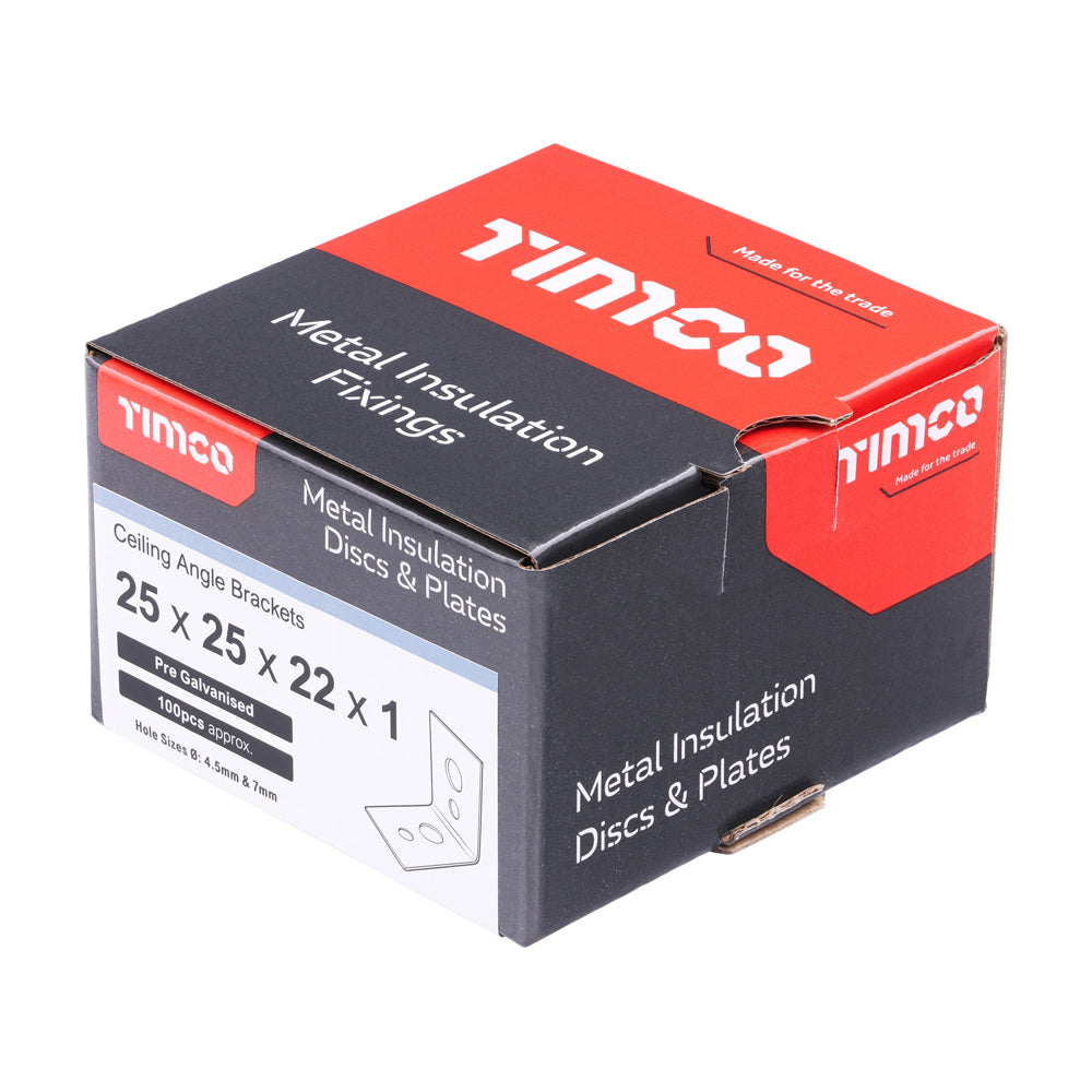 Ceiling Angle Bracket - 25 x 25 x 22 x 1mm | Box of 100