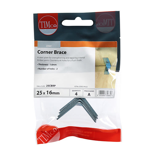 Corner Brace - BZP - 25 x 25 x 16 | TIMpac of 4