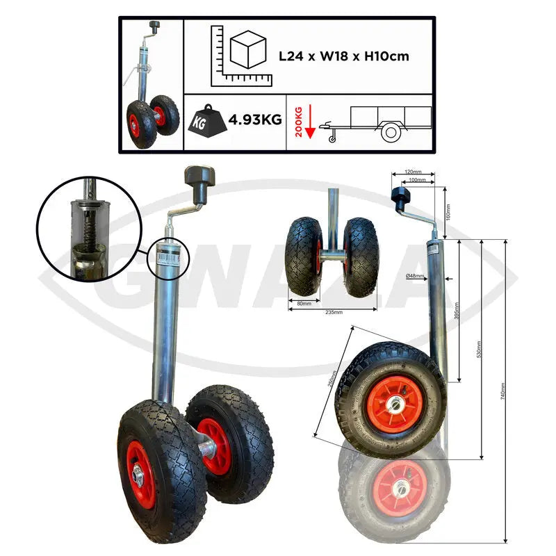 Gwaza Jockey Wheel Pneumatic Twin Tyre 48mm 200 kg NWL