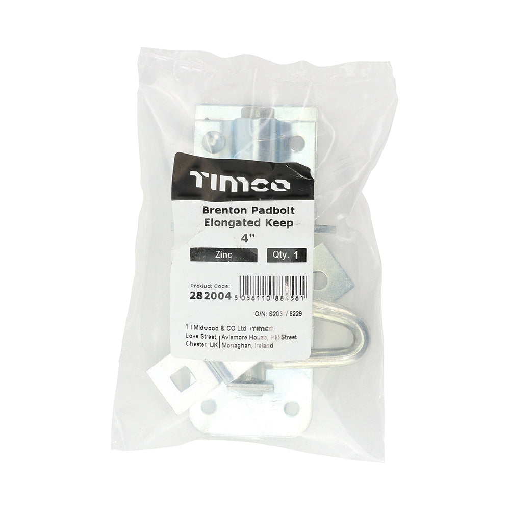 Brenton Padbolt Long Keep Zinc - 4" | Bag