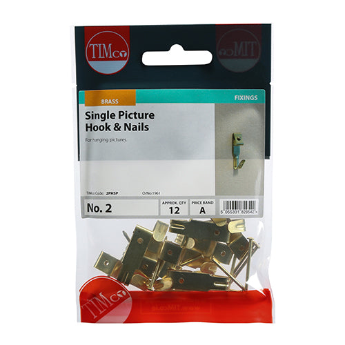 Picture Hook & Nails - E/Brass - No.2 Single | TIMpac of 12