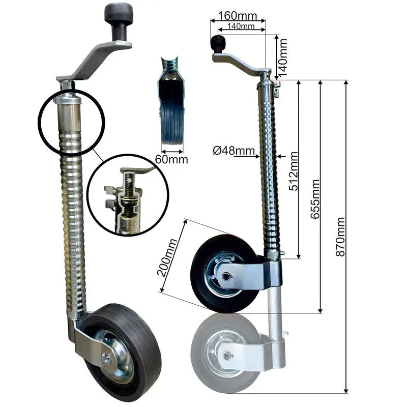 Gwaza Jockey Wheel Ribbed no Clamp 48mm PLANT NWL 500kg