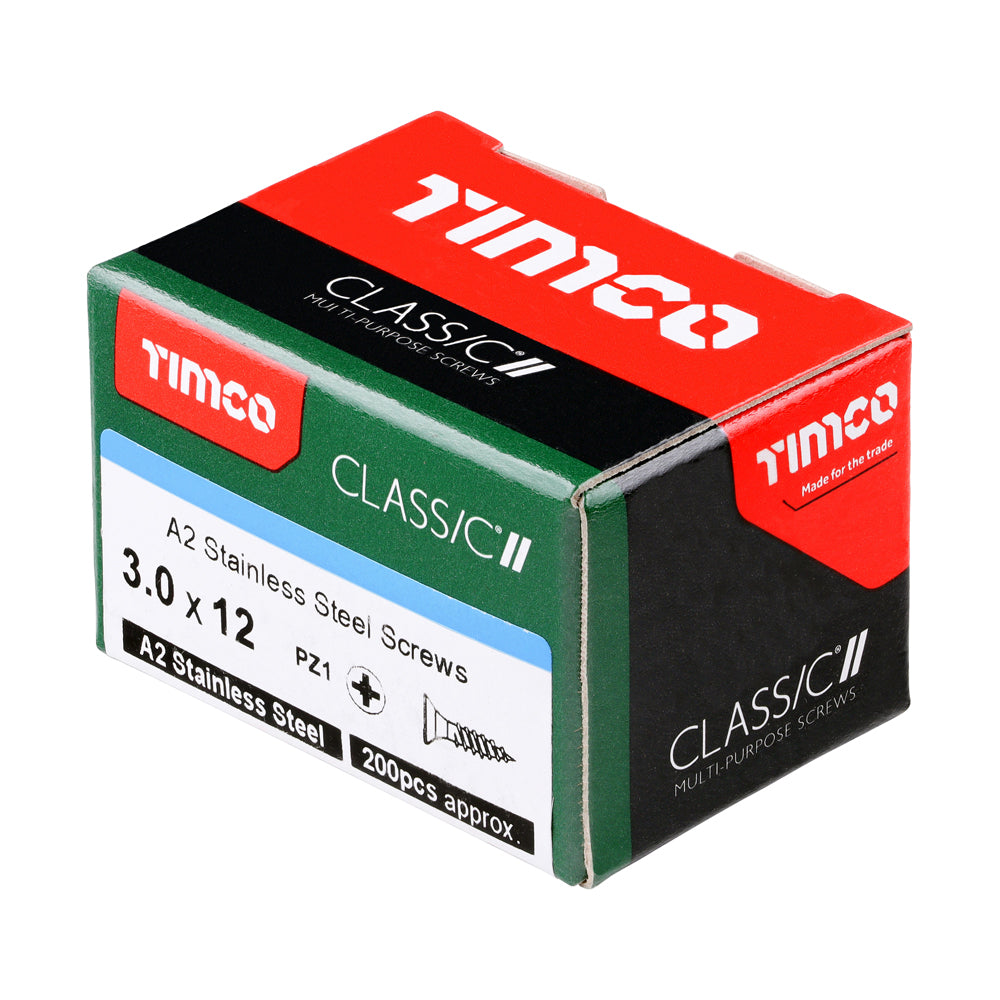 Classic Screw PZ1 CSK A2 SS - 3.0 x 12 | Box of 200