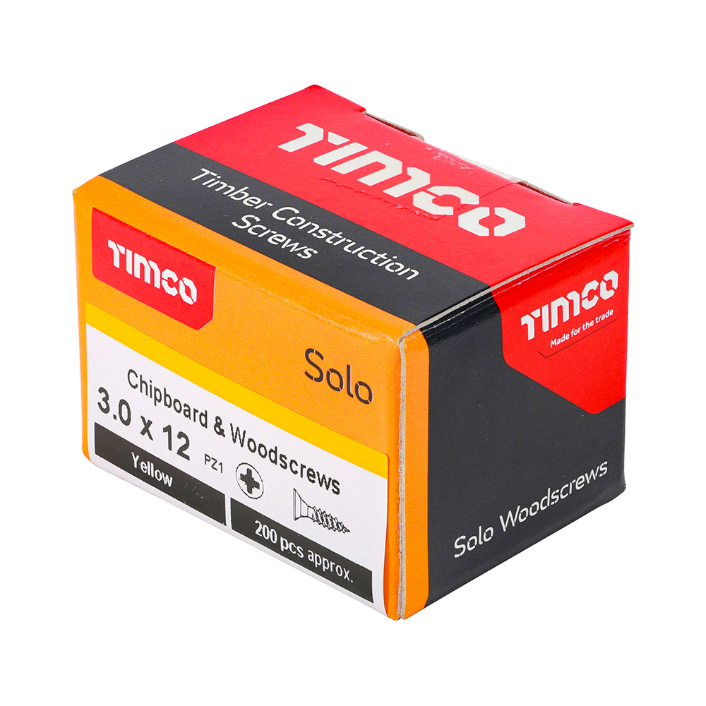 Solo Woodscrew PZ1 CSK ZYP - 3.0 x 12 | Box of 200