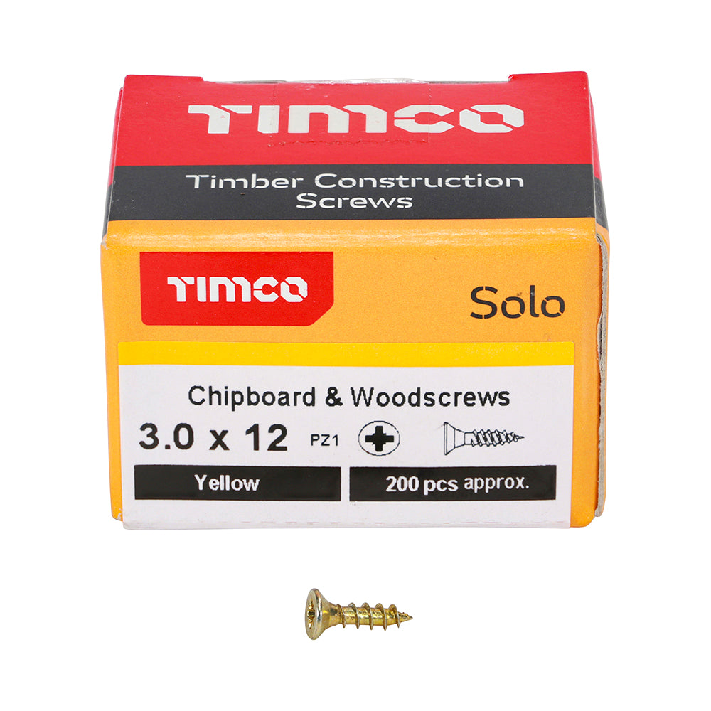 Solo Woodscrew PZ1 CSK ZYP - 3.0 x 12 | Box of 200