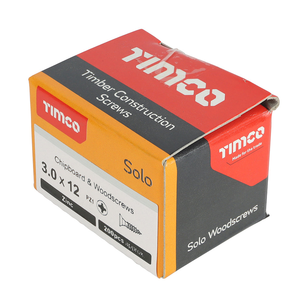 Solo Woodscrew PZ1 CSK Zinc - 3.0 x 12 | Box of 200
