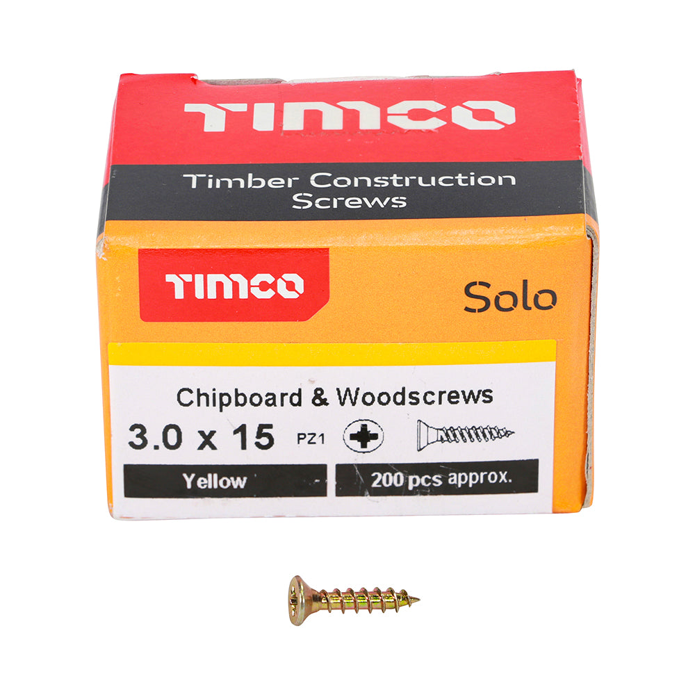 Solo Woodscrew PZ1 CSK ZYP - 3.0 x 15 | Box of 200