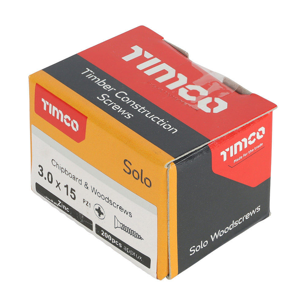 Solo Woodscrew PZ1 CSK Zinc - 3.0 x 15 | Box of 200
