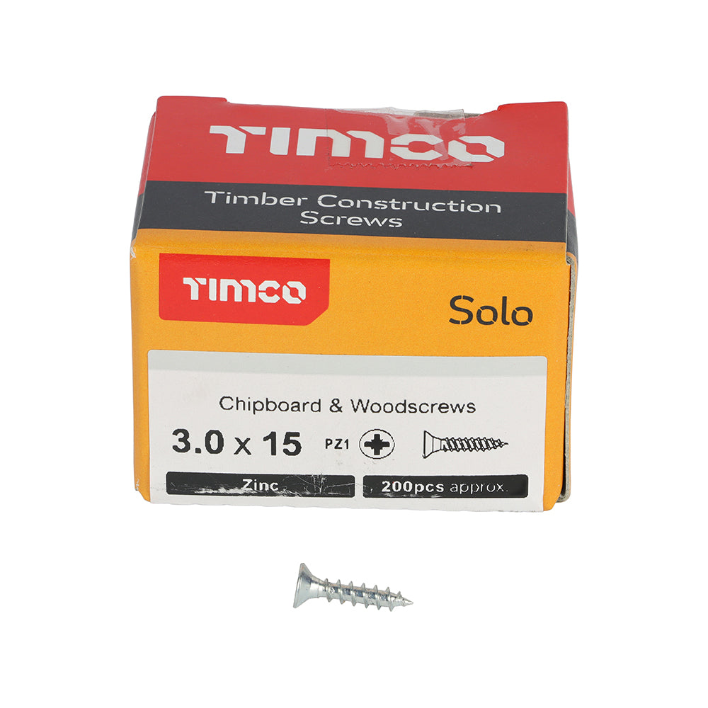 Solo Woodscrew PZ1 CSK Zinc - 3.0 x 15 | Box of 200