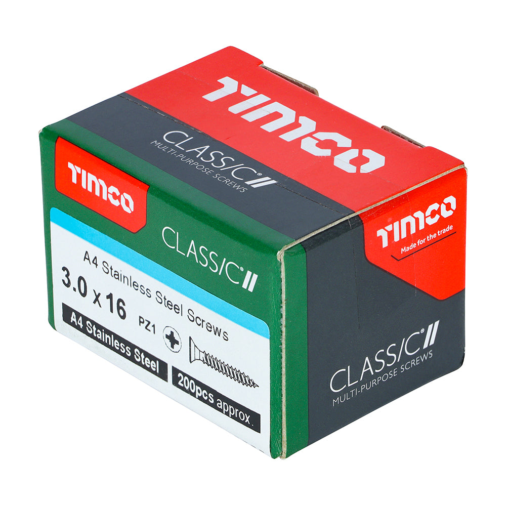 Classic Screw PZ1 CSK A4 SS - 3.0 x 16 | Box of 200