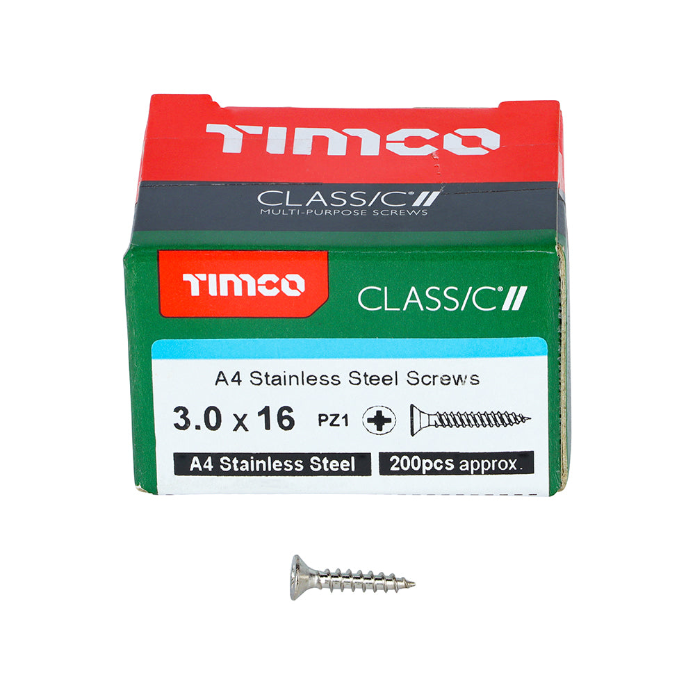 Classic Screw PZ1 CSK A4 SS - 3.0 x 16 | Box of 200