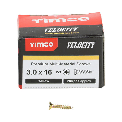 Timco Velocity Premium Multi-Use Screws - PZ - Double Countersunk - Yellow - Box