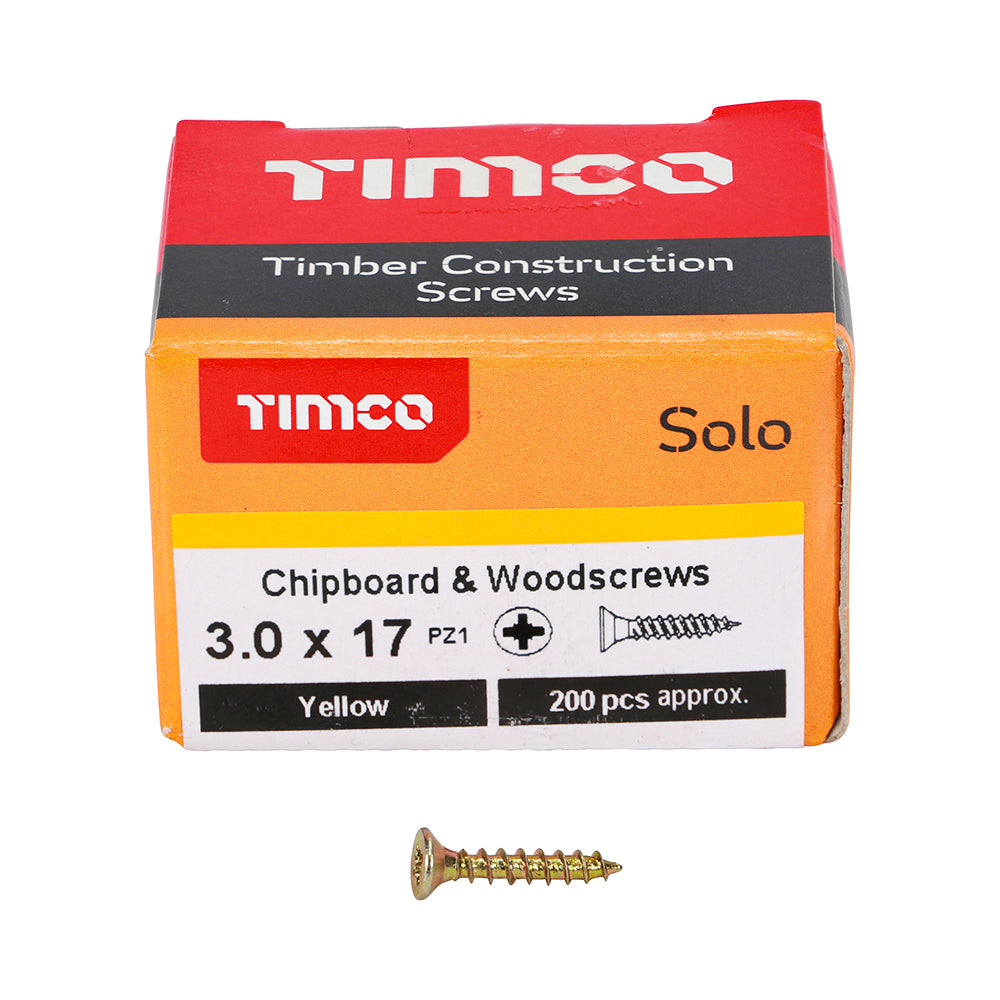 Solo Woodscrew PZ1 CSK ZYP - 3.0 x 17 | Box of 200