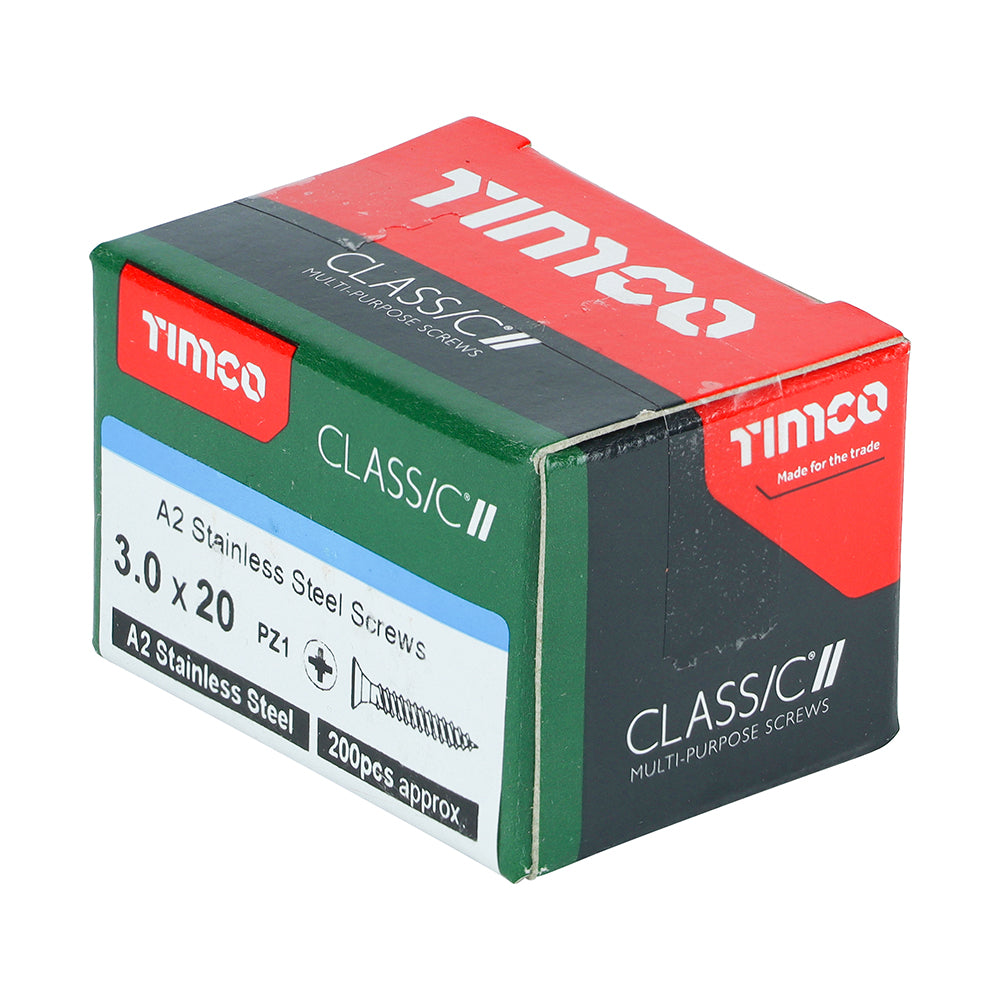 Classic Screw PZ1 CSK A2 SS - 3.0 x 20 | Box of 200