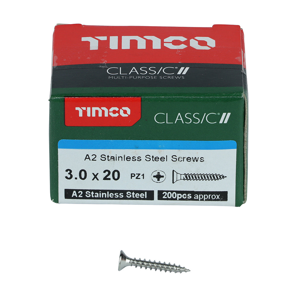 Classic Screw PZ1 CSK A2 SS - 3.0 x 20 | Box of 200