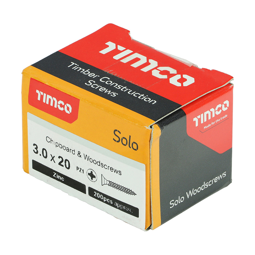 Solo Woodscrew PZ1 CSK Zinc - 3.0 x 20 | Box of 200