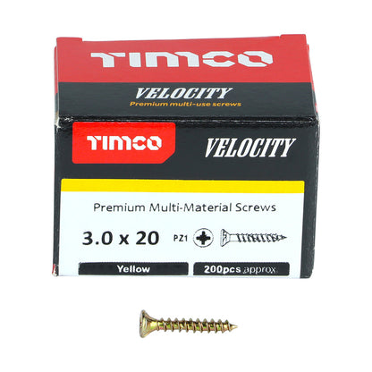 Timco Velocity Premium Multi-Use Screws - PZ - Double Countersunk - Yellow - Box