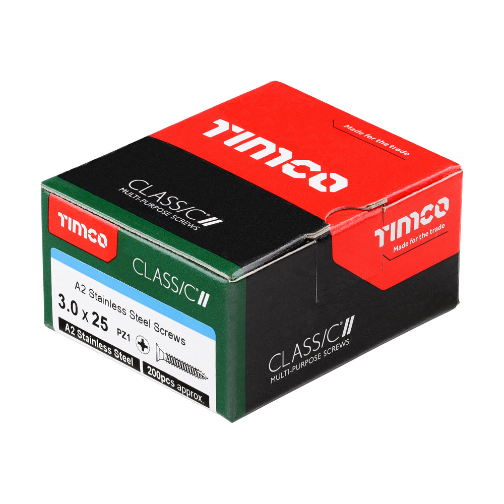 Classic Screw PZ1 CSK A2 SS - 3.0 x 25 | Box of 200