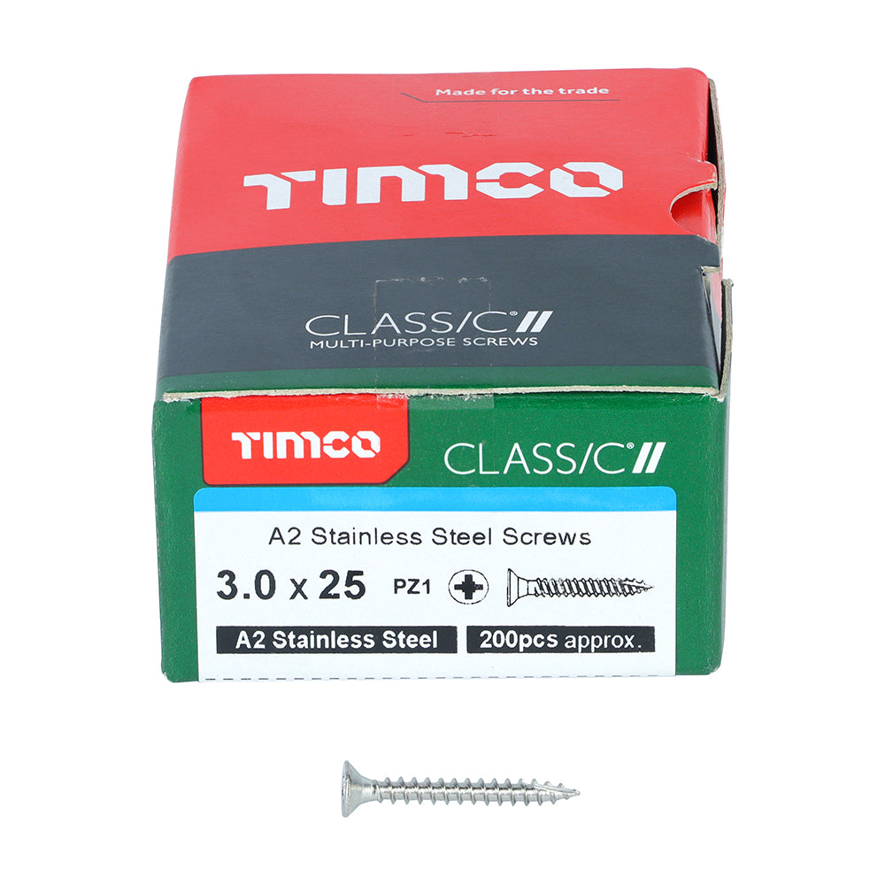 Classic Screw PZ1 CSK A2 SS - 3.0 x 25 | Box of 200