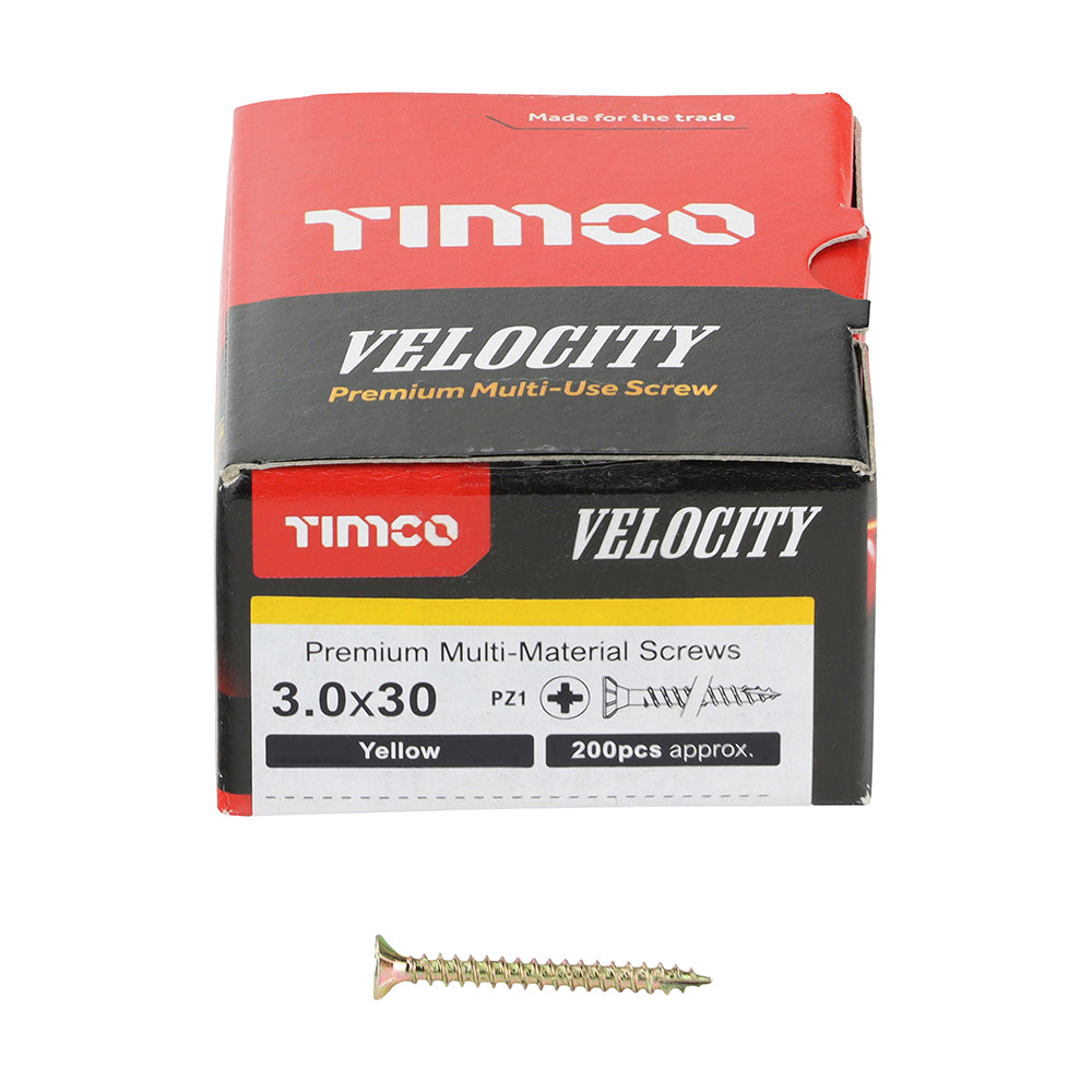 Timco Velocity Premium Multi-Use Screws - PZ - Double Countersunk - Yellow - Box