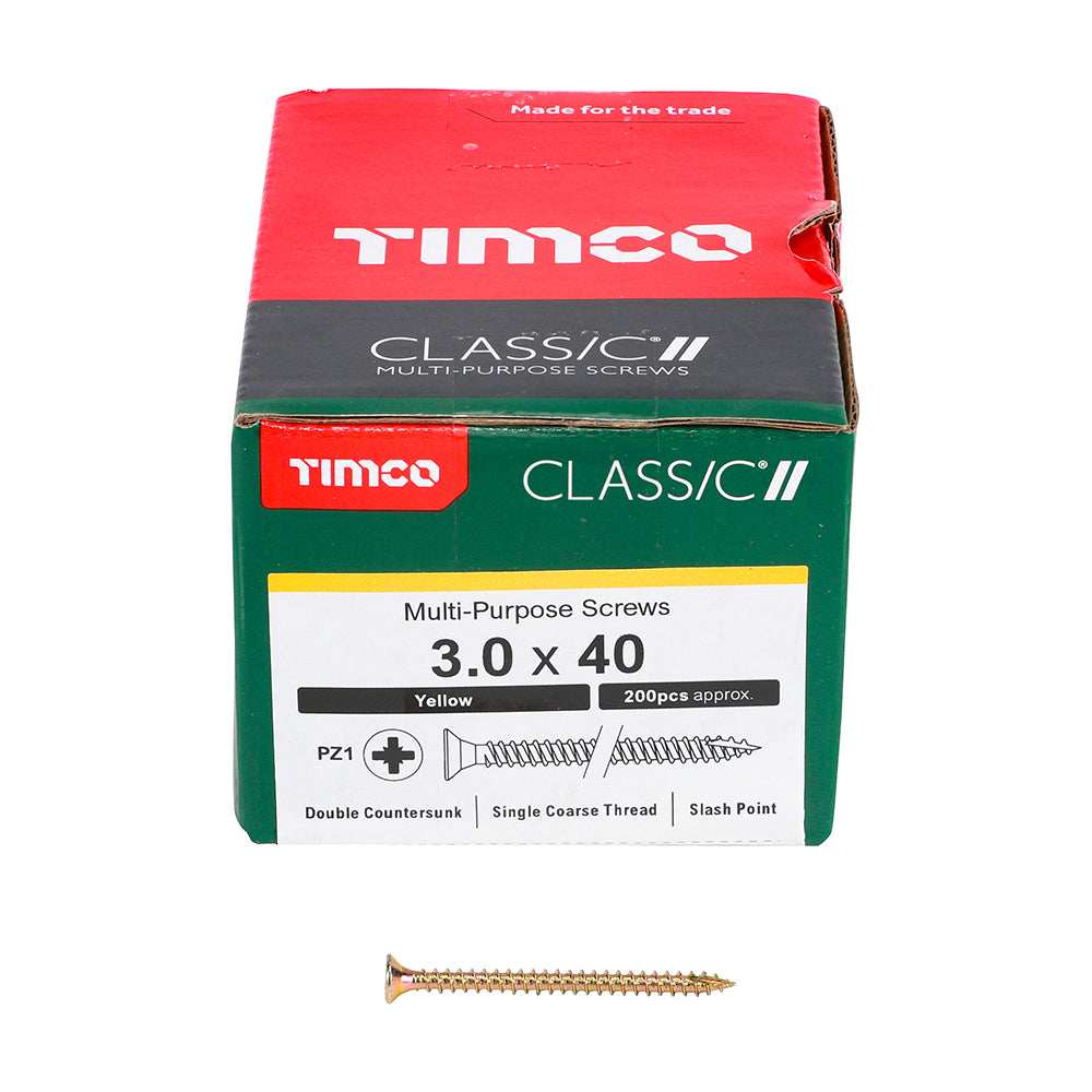 Classic Screw PZ1 CSK ZYP - 3.0 x 40 | Box of 200