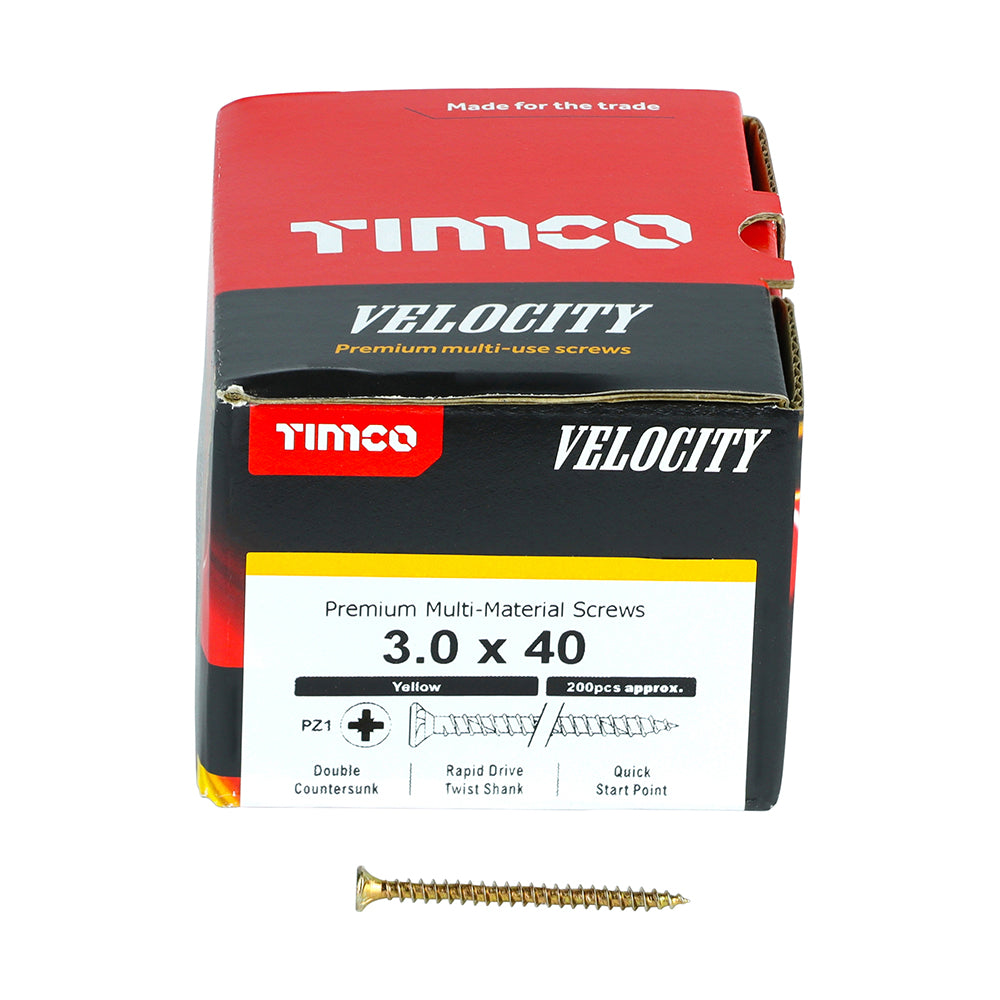 Timco Velocity Premium Multi-Use Screws - PZ - Double Countersunk - Yellow - Box