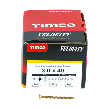 Timco Velocity Premium Multi-Use Screws - PZ - Double Countersunk - Yellow - Box