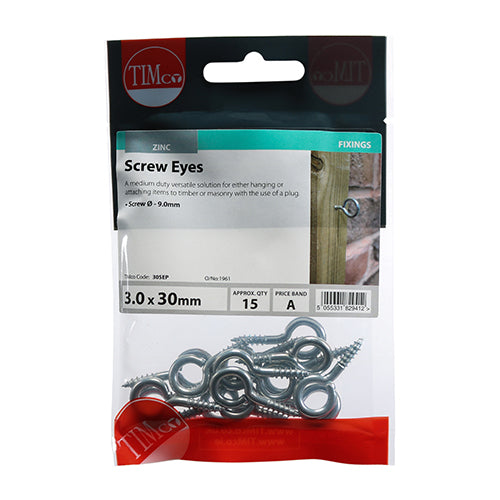 Screw Eyes - BZP - 30mm | TIMpac of 15