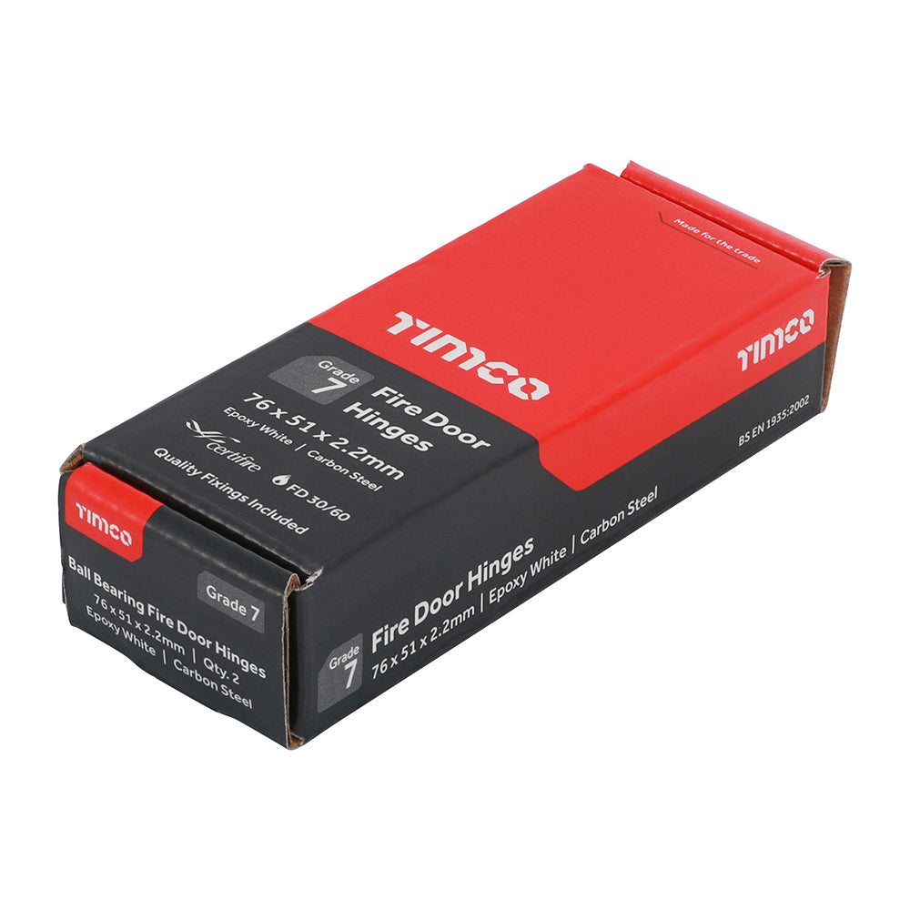 7 Fire Door Hinge Epoxy White - 76 x 51 x 2.2 | Box of 2