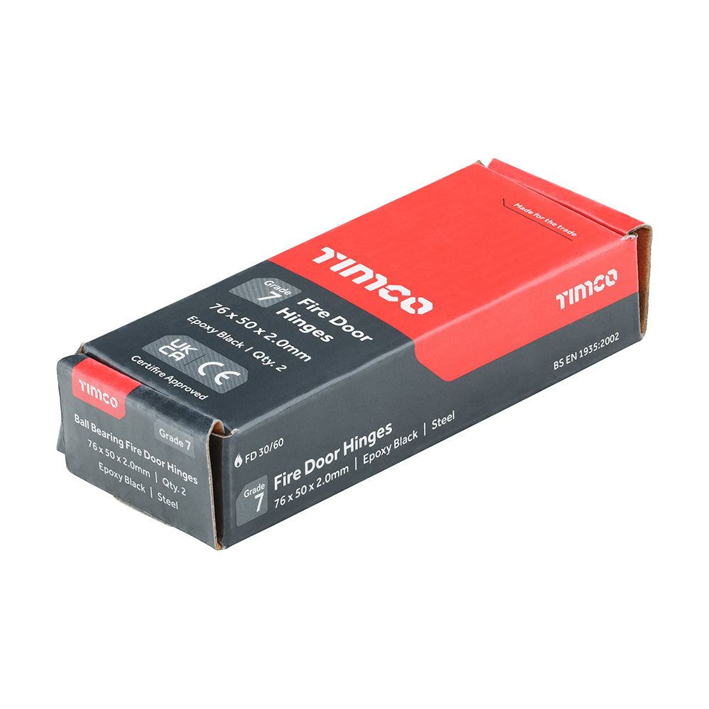 7 Fire Door Hinge Epoxy Black - 76 x 51 x 2.2 | Box of 2