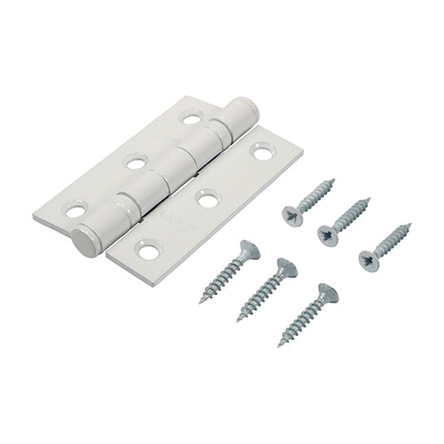 Twin Ball Bear Steel Hinge WHT - 76 x 51 | Box of 2