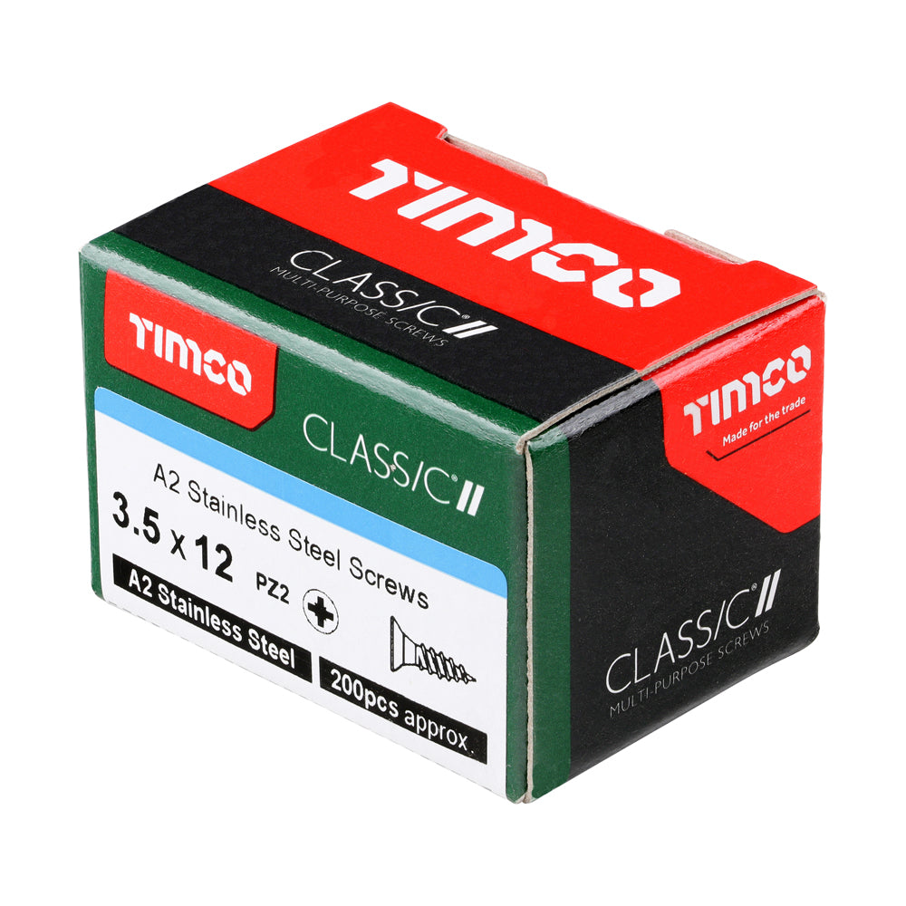 Classic Screw PZ2 CSK A2 SS - 3.5 x 12 | Box of 200