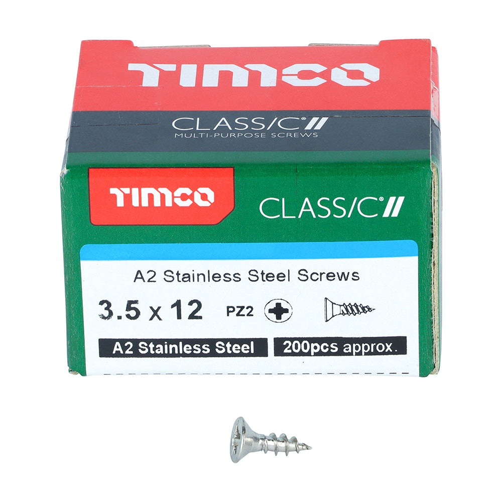 Classic Screw PZ2 CSK A2 SS - 3.5 x 12 | Box of 200