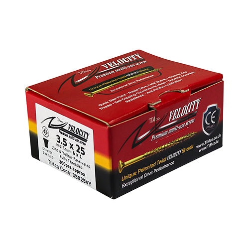 Timco Velocity Premium Multi-Use Screws - PZ - Double Countersunk - Yellow - Box