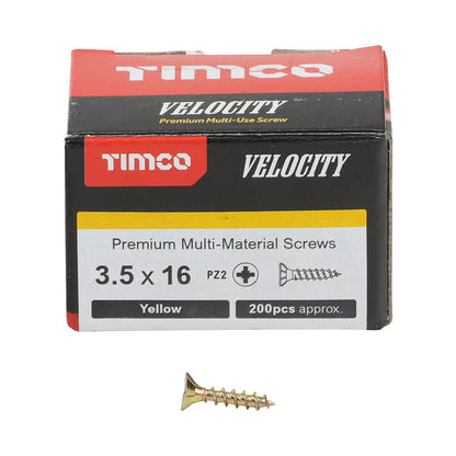 Timco Velocity Premium Multi-Use Screws - PZ - Double Countersunk - Yellow - Box