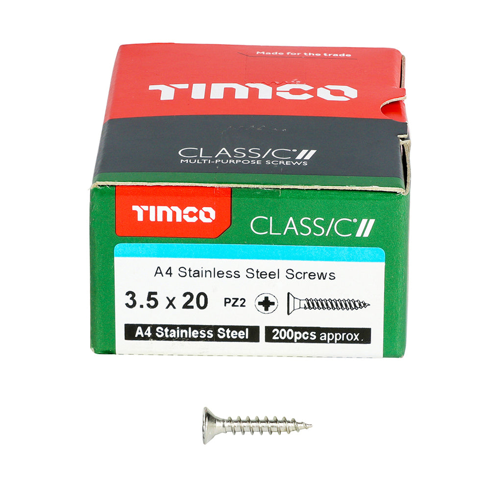 Classic Screw PZ2 CSK A4 SS - 3.5 x 20 | Box of 200