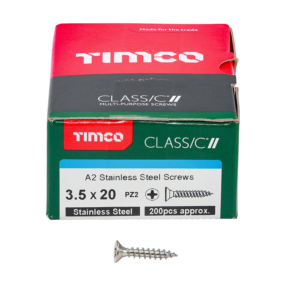 Classic Screw PZ2 CSK A2 SS - 3.5 x 20 | Box of 200
